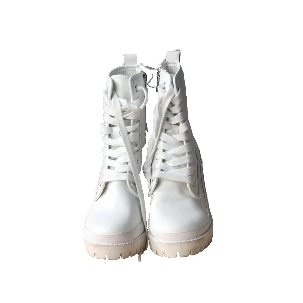 Steve‎ Madden Women's Bloomed White BL000361 Leather Lace-Up Boots Size 7.5 - Picture 8 of 16